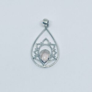 Pingente Gota Flor Pedra Quartzo Rosa
